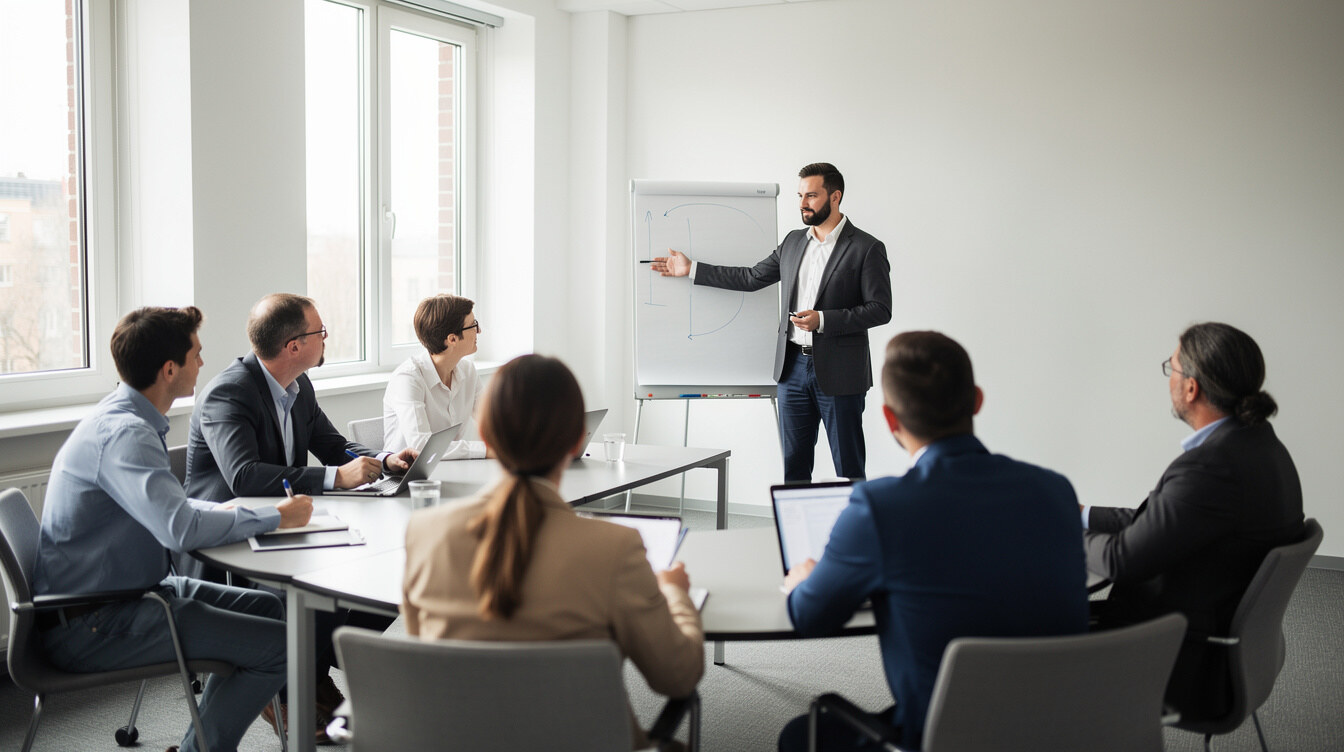 Trainer presenting to a group during a business seminar