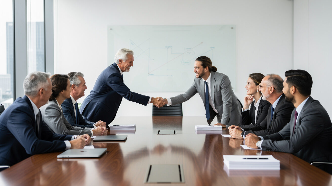 Business professionals shaking hands after a successful negotiation